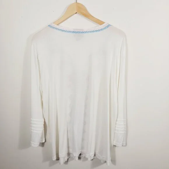 Liv Los Angeles 1X Long Sleeve Creamy White Embroidered Top, Boho, Bohemian - Picture 6 of 16